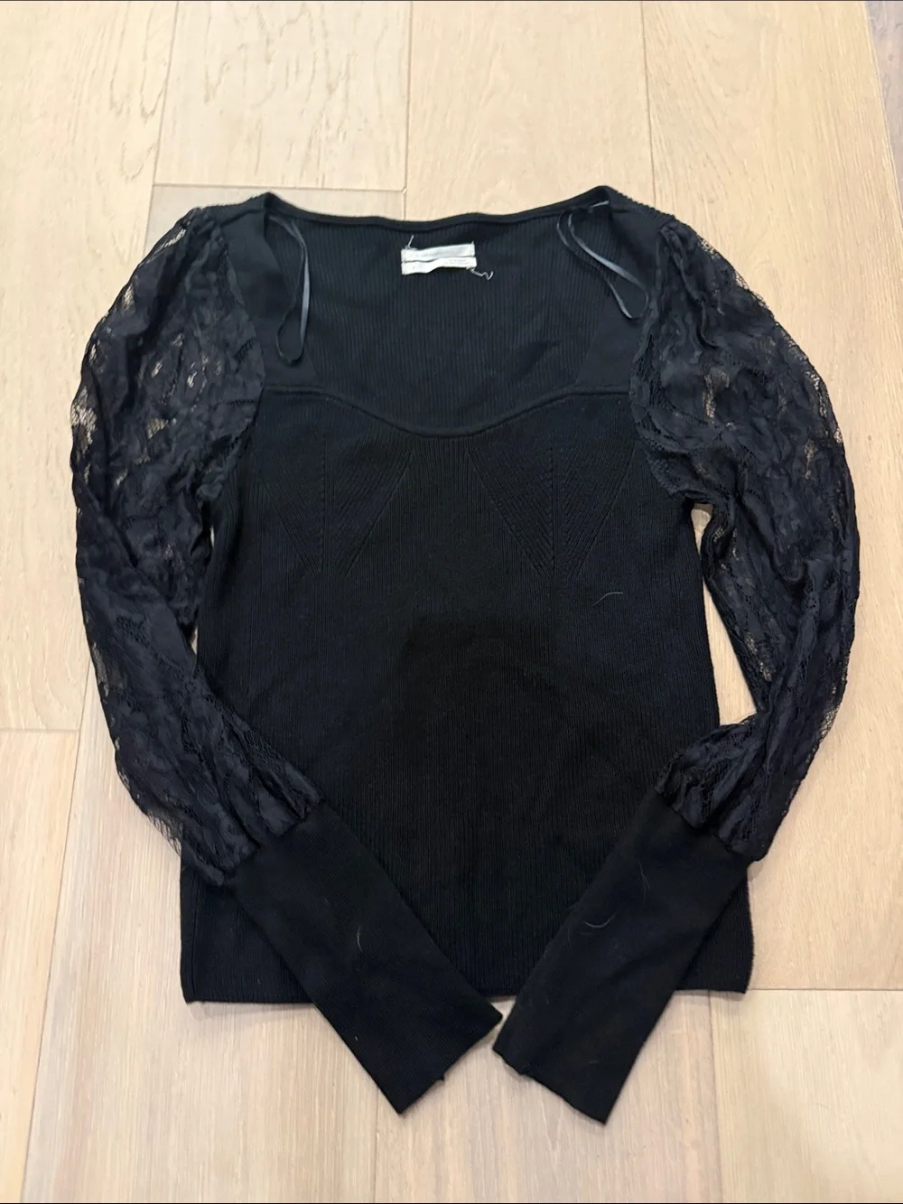 Lace sleeve squire neck sweater by Anthropologie